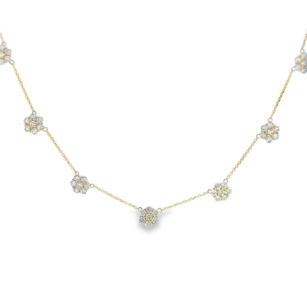 3.00 CTW Diamond Floral Station Necklace in 14K Yellow Gold