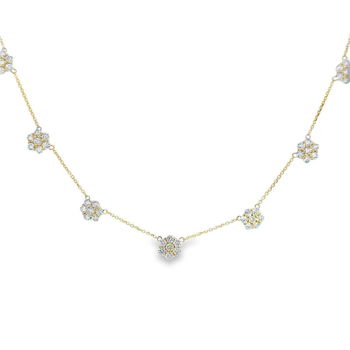 3.00 CTW Diamond Floral Station Necklace in 14K Yellow Gold