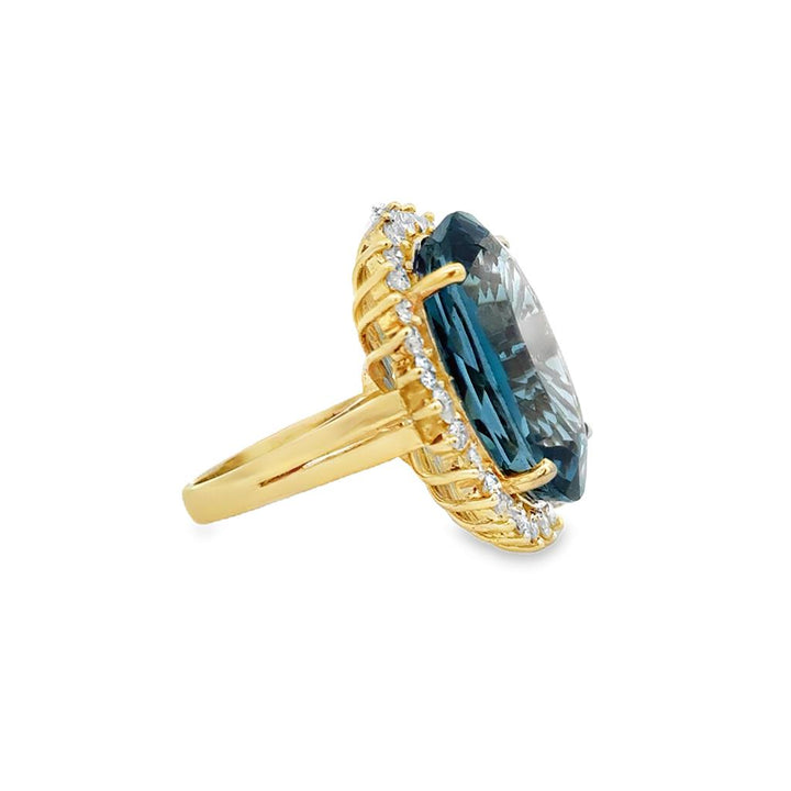 Pre-Owned 1.50 CTW Diamond & Blue Topaz 14K Yellow Gold Oval Cocktail Ring