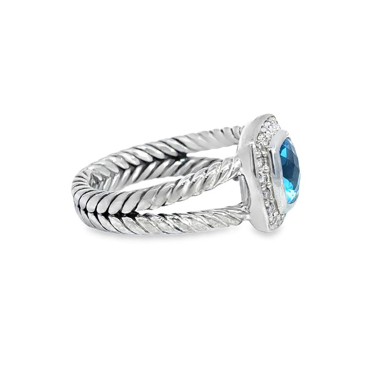 David Yurman 0.20 CTW Diamond & Blue Topaz Sterling Silver Ring – Size 6