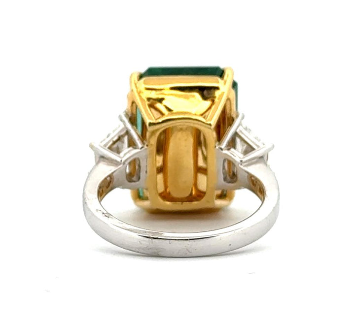 12.89 CT Emerald Cut Emerald and 1.23 CTW Diamond 18K Yellow Gold Ring