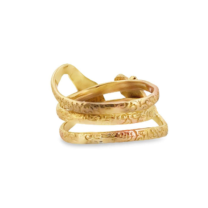 Vintage 14K Yellow Gold Snake Ring with Ruby Eyes – 13mm Wide