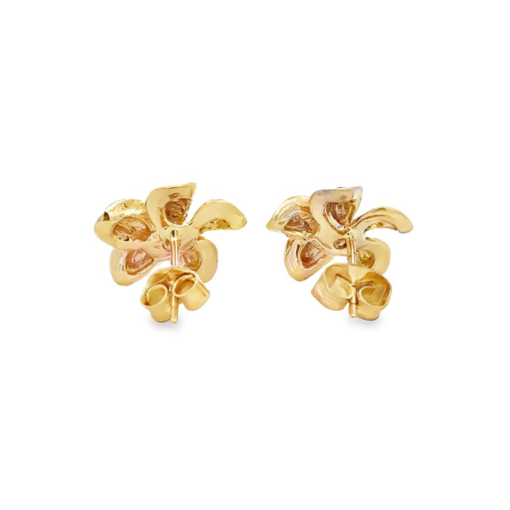 0.04 CTW Diamond Flower Earrings 10K Yellow Gold