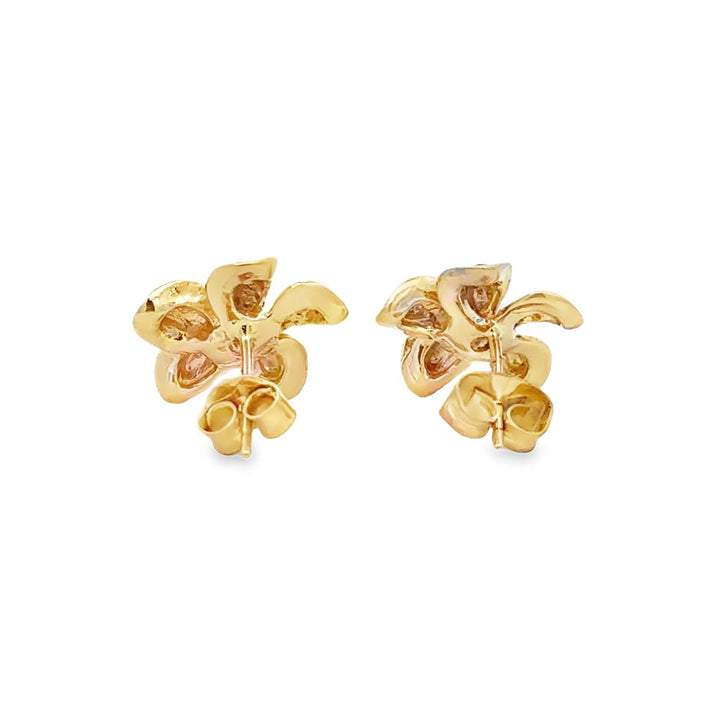 0.04 CTW Diamond Flower Earrings 10K Yellow Gold
