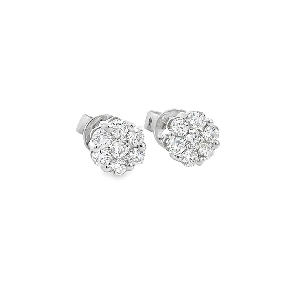 0.71 CTW Diamond Floral Stud Earrings – 18K White Gold, 7mm