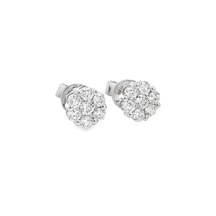0.71 CTW Diamond Floral Stud Earrings – 18K White Gold, 7mm