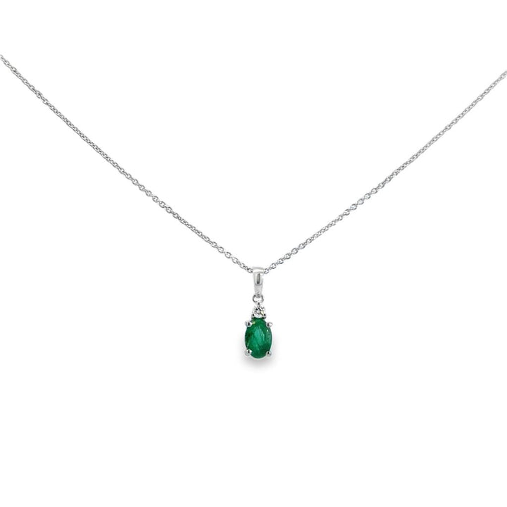Oval Emerald & 0.04 CT Diamond Pendant Necklace in 14K White Gold