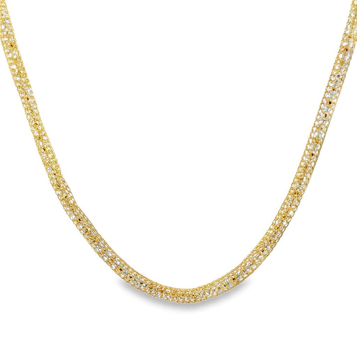 22K Yellow Gold Mesh Chain with White Gold Ball Chain, 3mm Wide