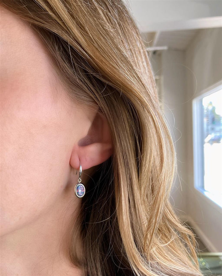 White Gold Cabochon Opal Earrings
