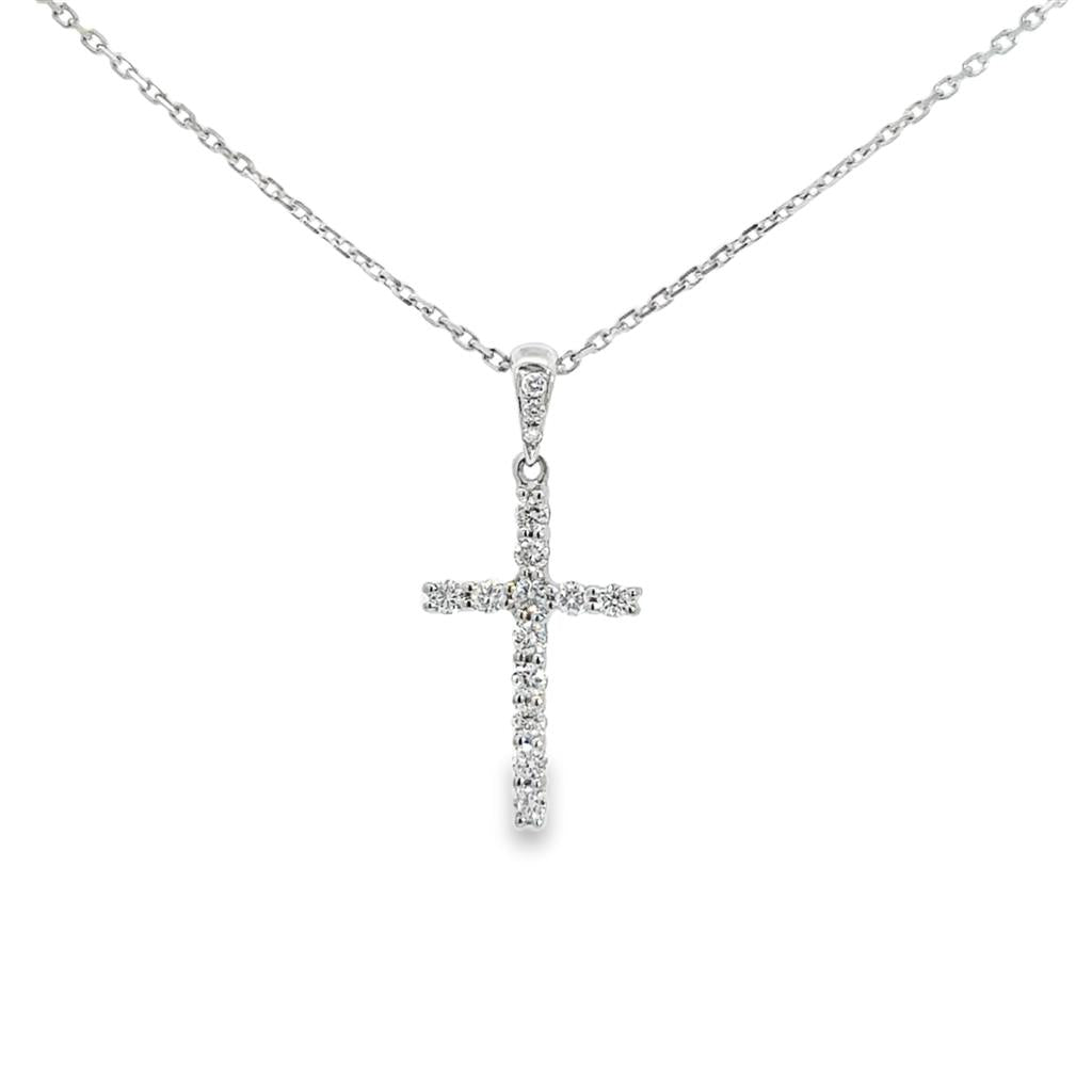 0.23 CTW Diamond 18K White Gold Cross Pendant Necklace