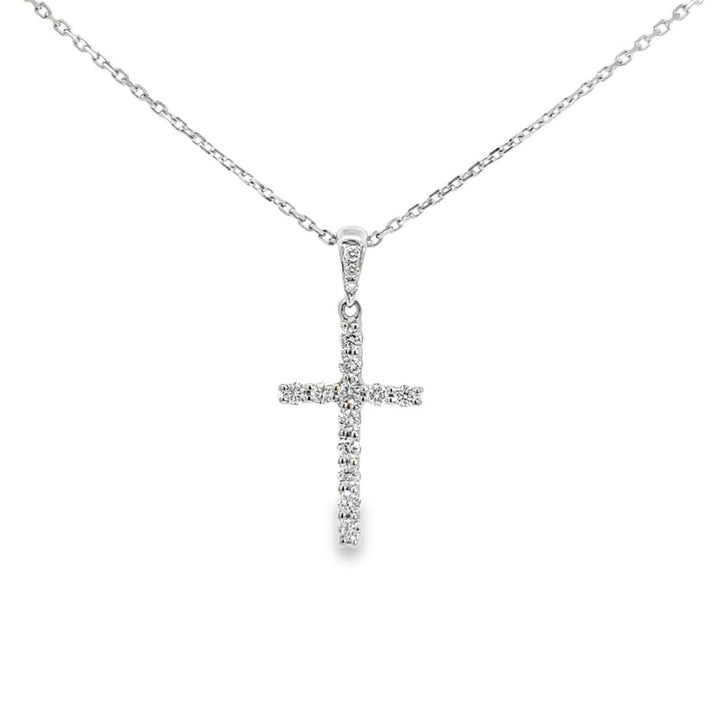 0.23 CTW Diamond 18K White Gold Cross Pendant Necklace