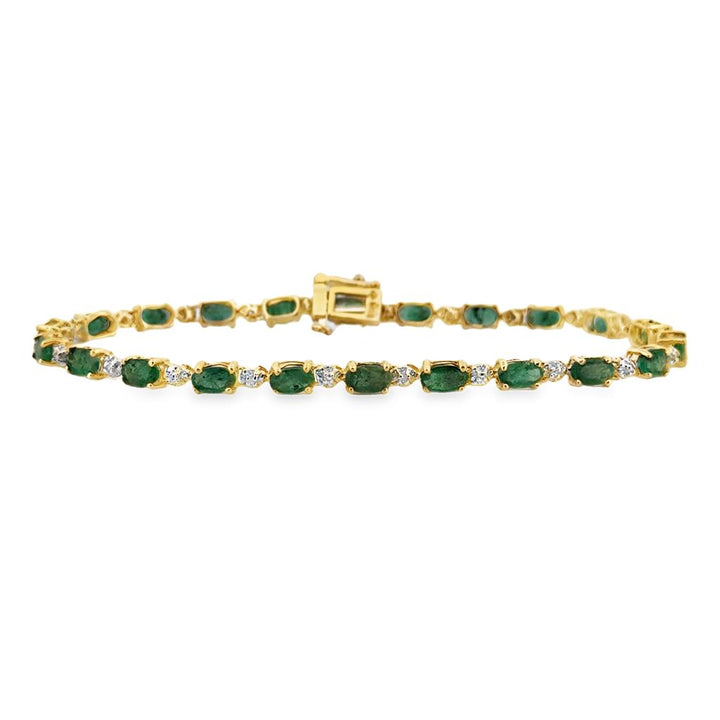 3.2mm Oval Emerald & Diamond 14K Yellow Gold Bracelet – 7 1/4"