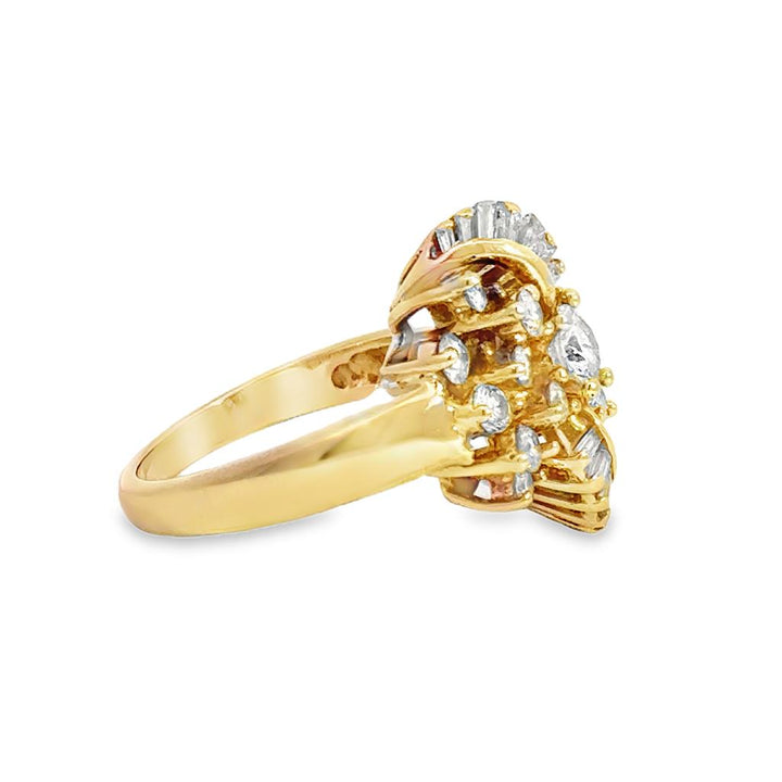 1.20ctw Diamond Cluster Ring, 14K Yellow Gold, Round and Baguette Diamonds