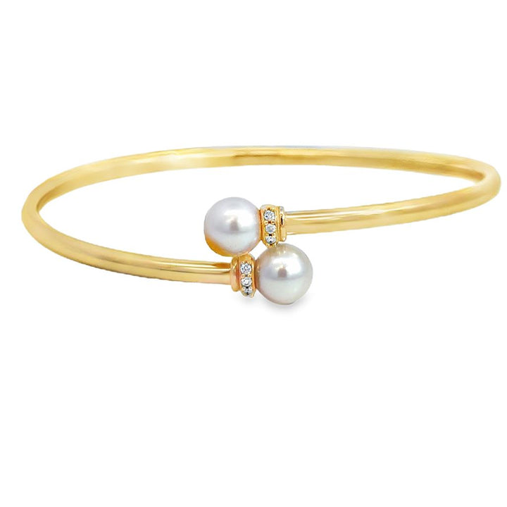 7MM Ivory Pearl & 0.06 CTW Diamond 14K Yellow Gold Flexible Bracelet