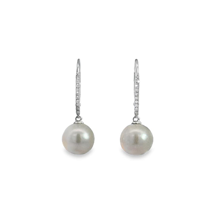 0.10 CTW Diamond & 9.5mm Pearl 14K White Gold Drop Leverback Earrings