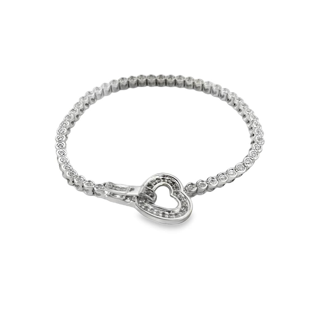 0.65 CTW Diamond Heart Clasp Bracelet in 14K White Gold – 3mm Wide