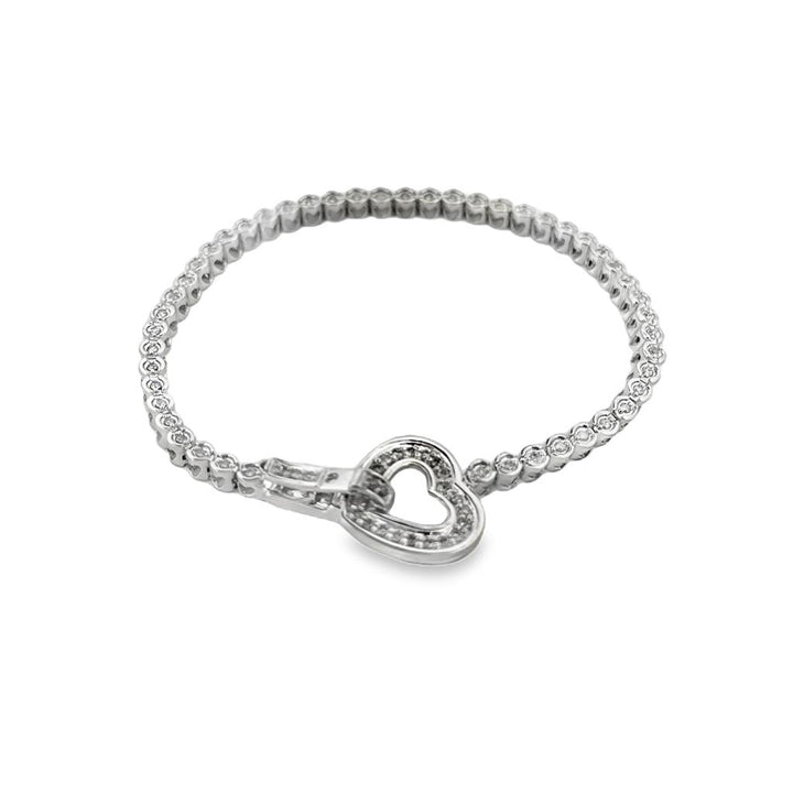 0.65 CTW Diamond Heart Clasp Bracelet in 14K White Gold – 3mm Wide