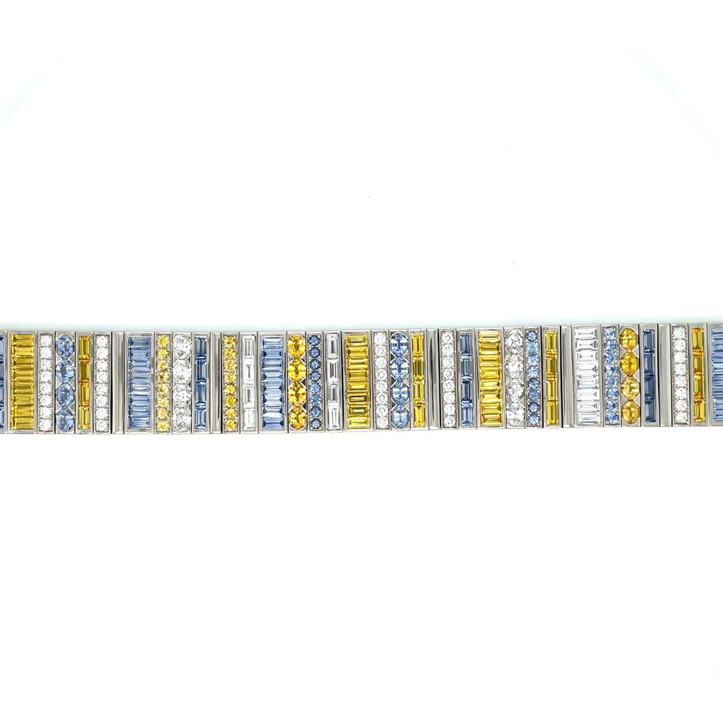 Robert Procop 19.31 CTW Blue & Yellow Mix Cut Sapphires and 6.39 CTW Mix Cut Diamonds Platinum Bracelet