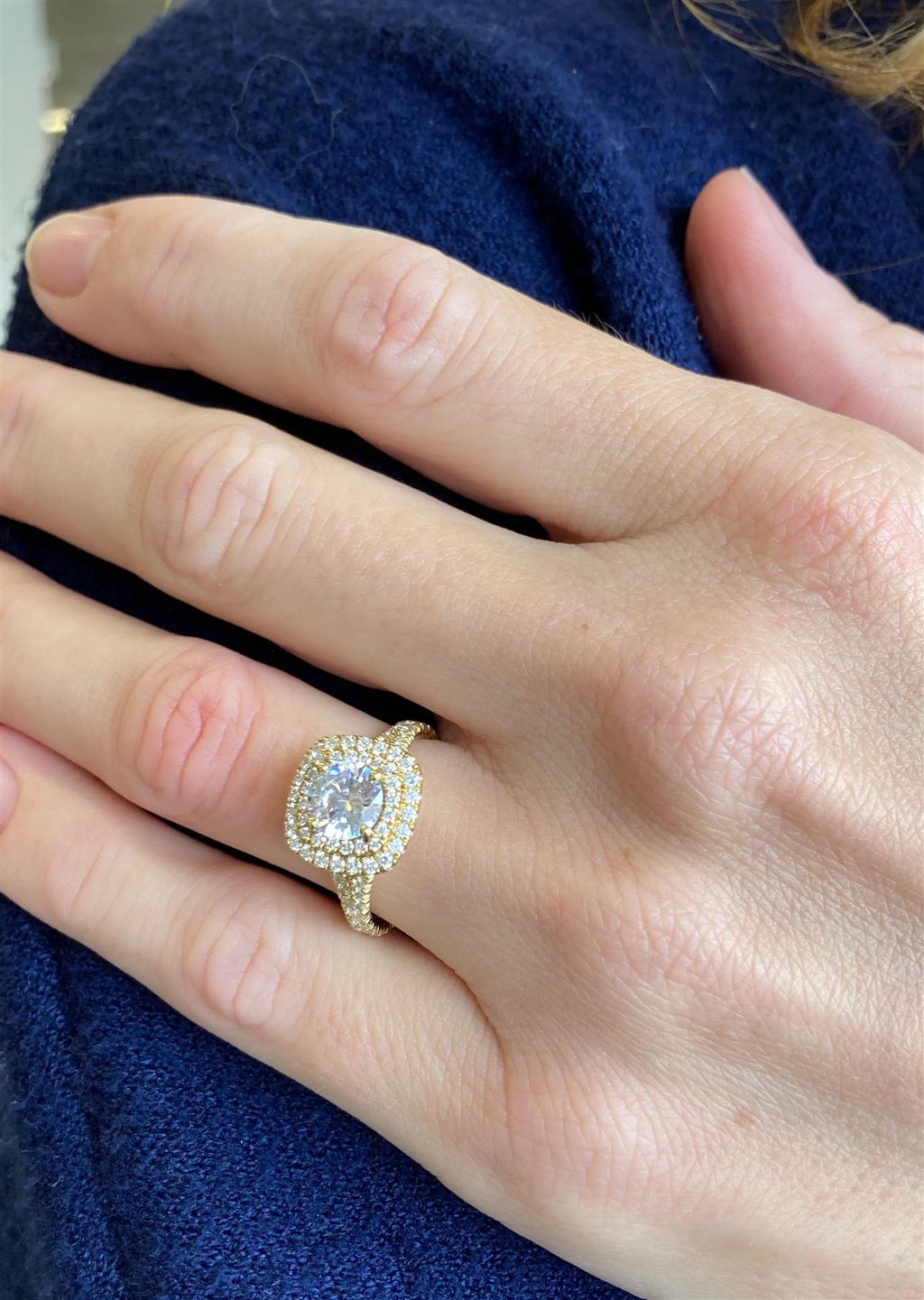 Cushion Shape Double Halo Engagement Ring Mounting in 18K Yellow Gold