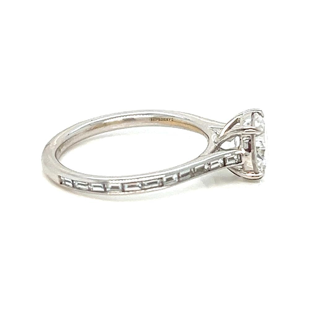 Danhov Designs engagement ring, 18K white gold diamond ring, straight baguette pave band, estate collection