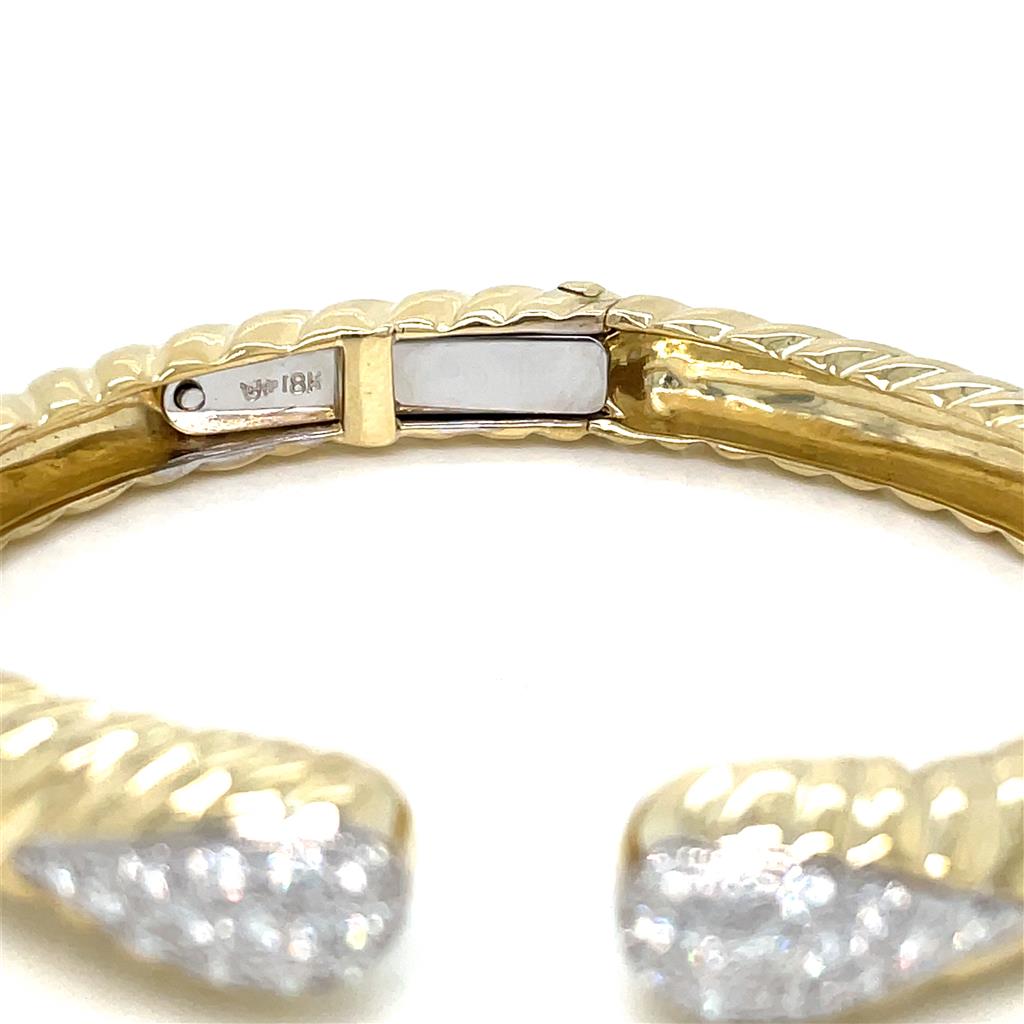 Sal Praschnik 0.97 CTW Round Diamond 18K Yellow Gold Hinged Bangle Bracelet