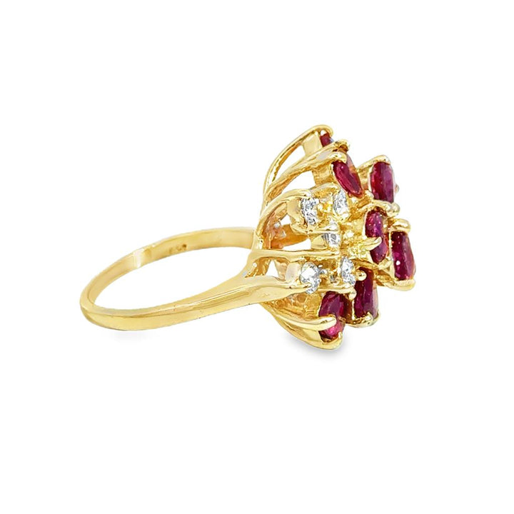 0.60 CTW Diamond & Pink Ruby 14K Yellow Gold Vintage-Style Cluster Ring