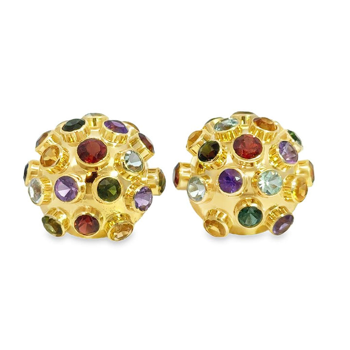 14K Yellow Gold Multi-Gemstone 19mm Dome Stud Earrings