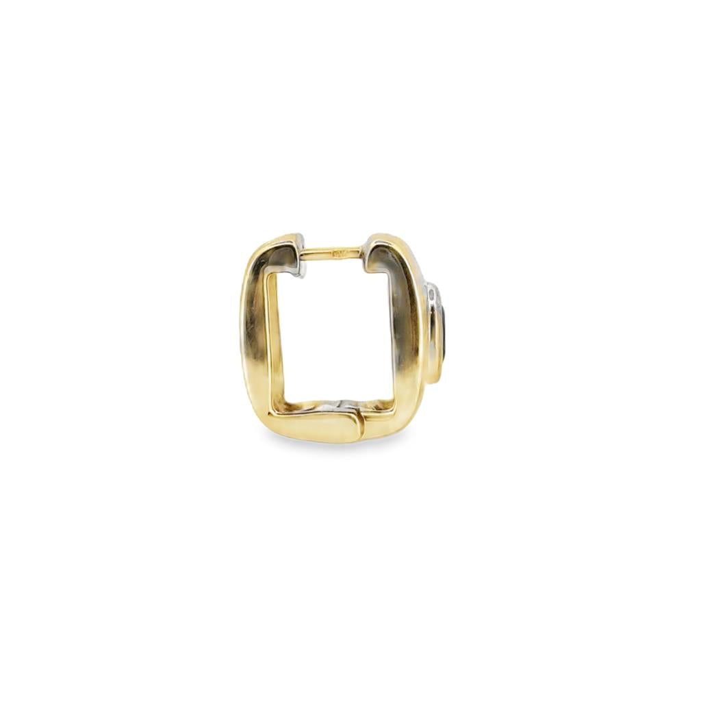 Oval Sapphire 18K Yellow Gold Square Huggie Hoop Earrings