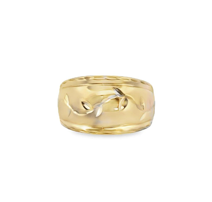 10K Yellow Gold 13mm Dome Vine Design Ring – Size 8