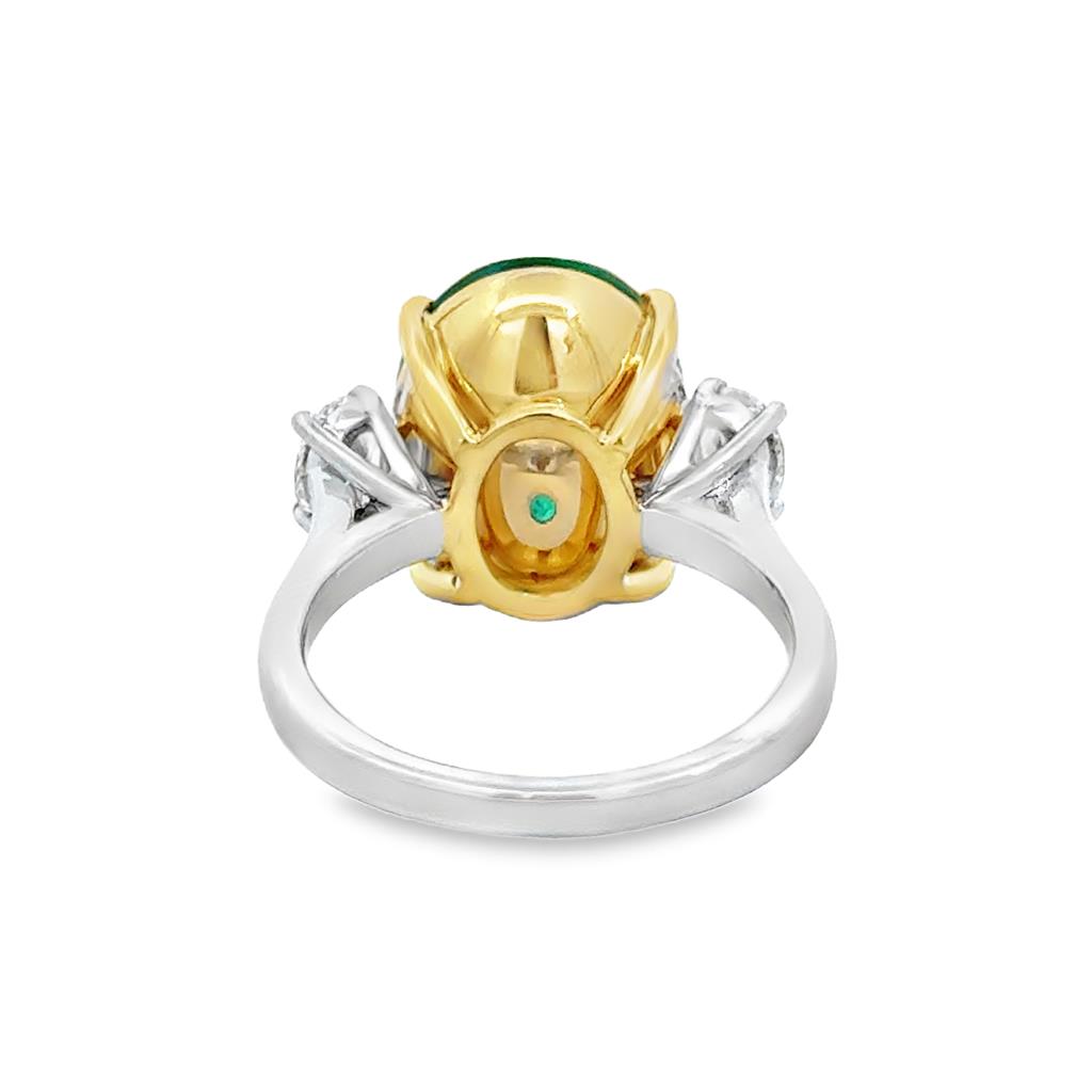 7.05 CT Oval Emerald & 0.70 CTW Diamond Platinum & Yellow Gold 3 Stone Ring - AGL