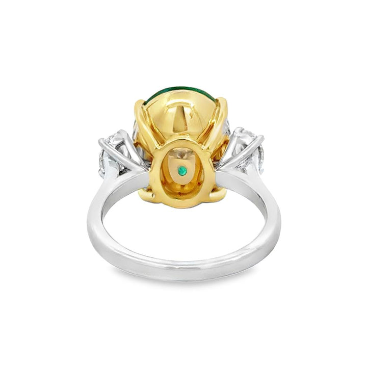 7.05 CT Oval Emerald & 0.70 CTW Diamond Platinum & Yellow Gold 3 Stone Ring - AGL