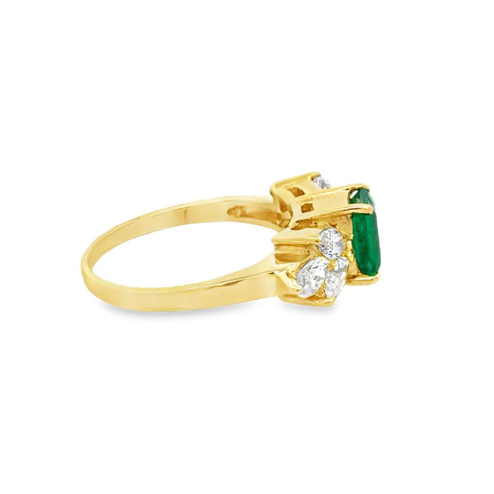 0.75 CTW Marquise Diamond & Emerald 18K Yellow Gold Ring
