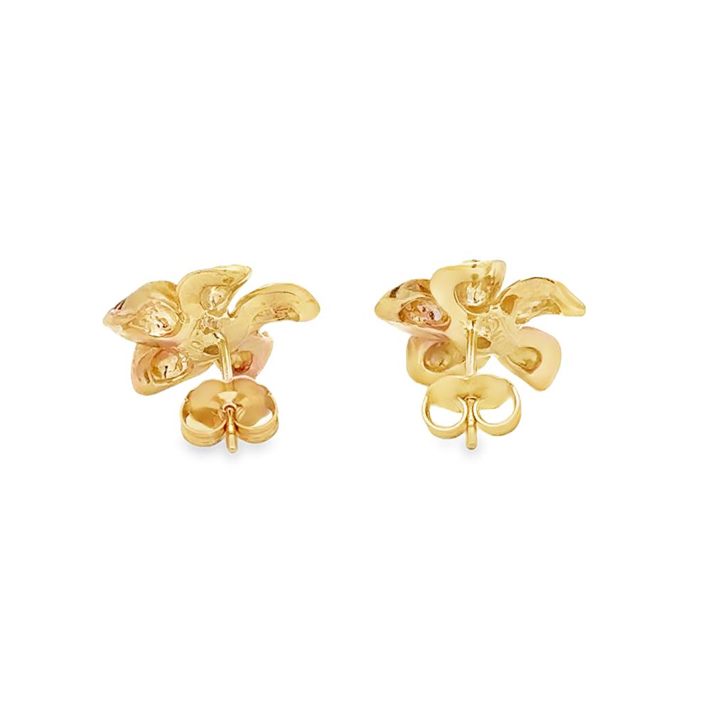 0.04 CTW Diamond Flower Earrings 10K Yellow Gold