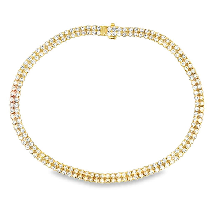 2.29 CTW Diamond Double Micro Tennis Bracelet in 18K Yellow Gold – 7 Inch, New