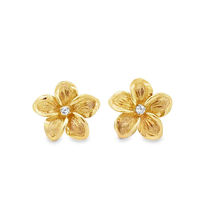 0.04 CTW Diamond Flower Earrings 10K Yellow Gold
