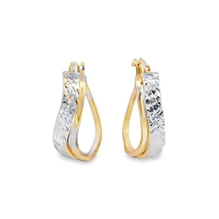 14K Two-Tone Gold Wave Hoop Earrings