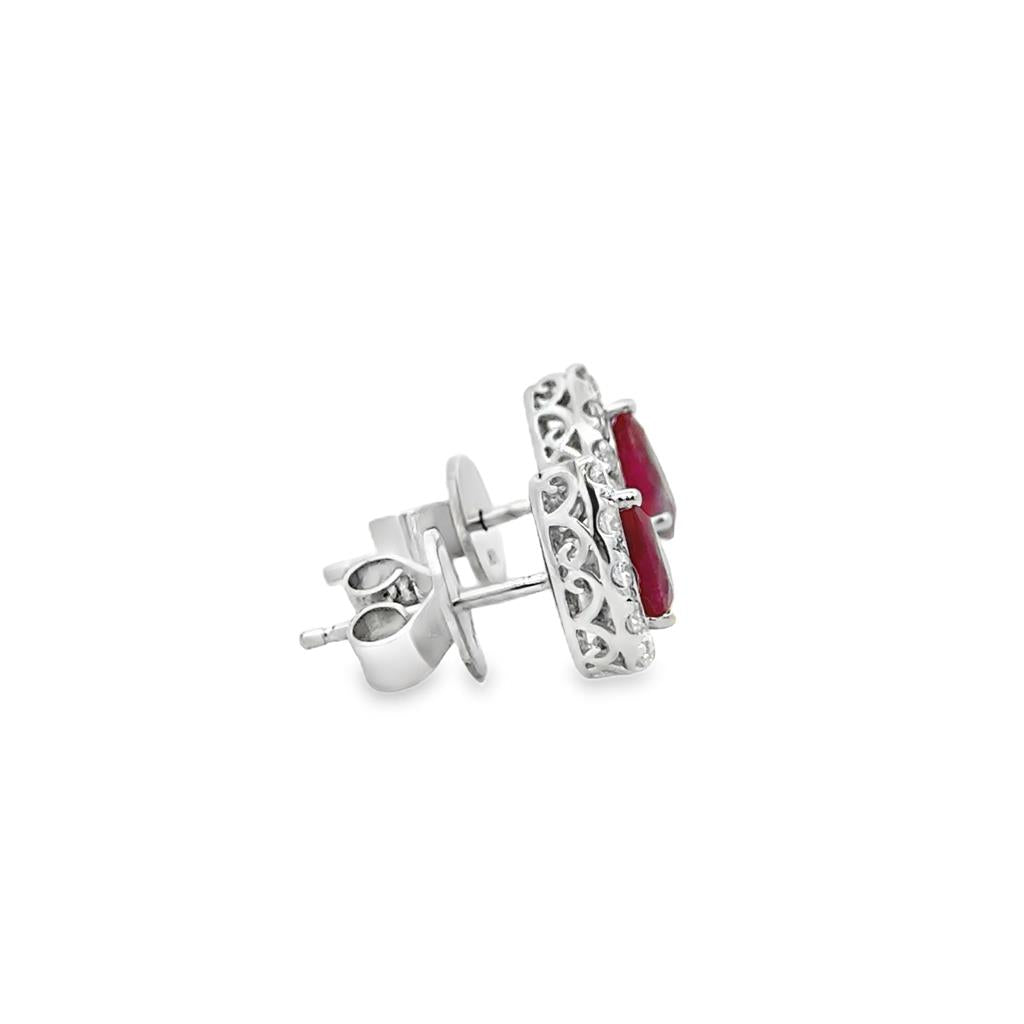 1.08 CTW Ruby & 0.43 CTW Diamond 14K White Gold Halo Stud Earrings