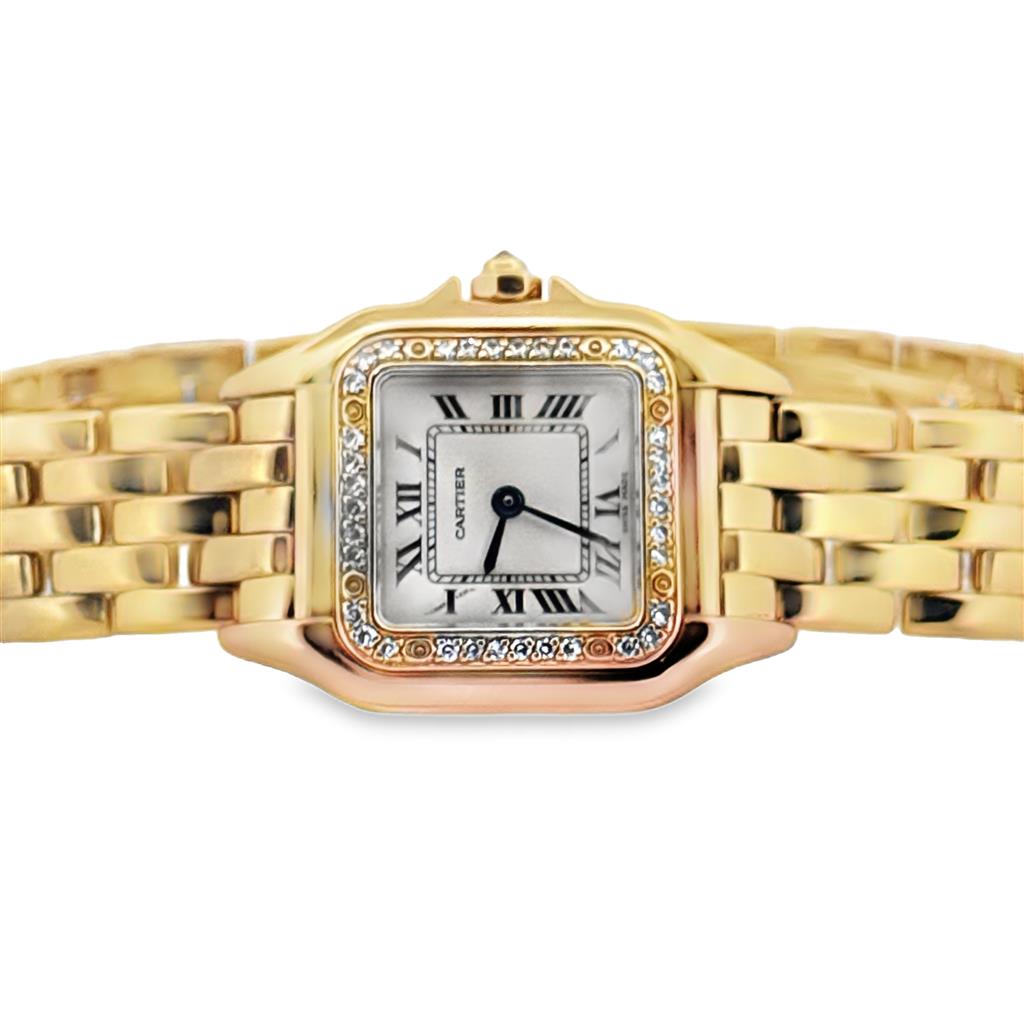 Pre-Owned Cartier Panthère Ladies Watch – 18K Yellow Gold with Factory Diamonds, Small Size