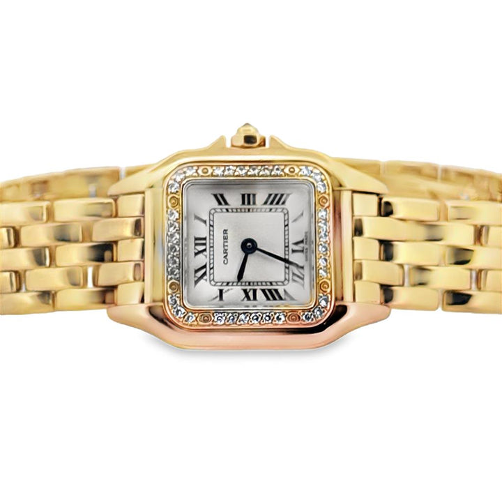 Pre-Owned Cartier Panthère Ladies Watch – 18K Yellow Gold with Factory Diamonds, Small Size