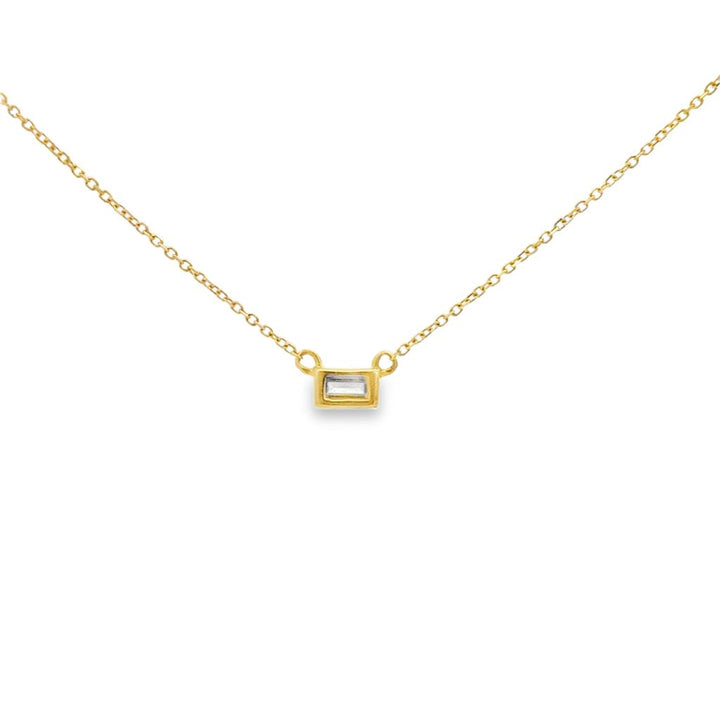 0.10 CT Baguette Diamond Pendant Necklace, 14K Yellow Gold