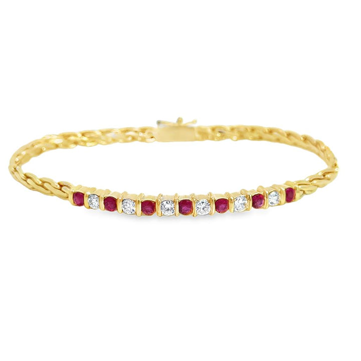 14K Yellow Gold Ruby & Diamond Flexible Bracelet – 7 1/4"