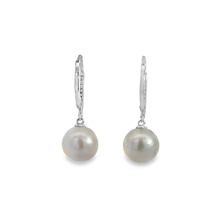 0.10 CTW Diamond & 9.5mm Pearl 14K White Gold Drop Leverback Earrings