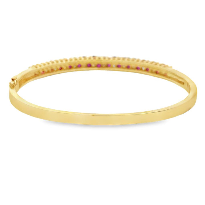 0.55 CTW Diamond & Ruby Double Row 14K Yellow Gold Bangle Bracelet