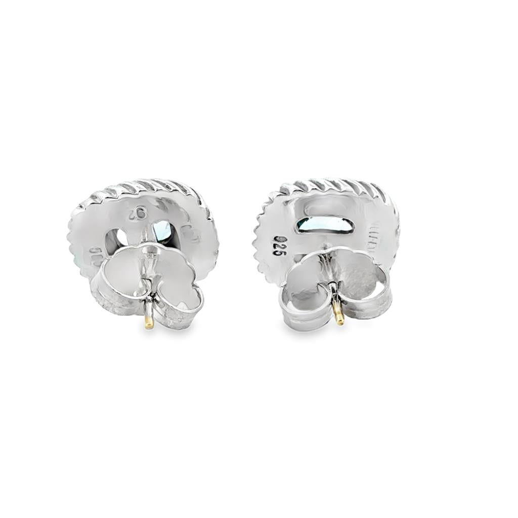 David Yurman Albion Blue Topaz Earrings – Sterling Silver & 14K Yellow Gold, 14mm Wide