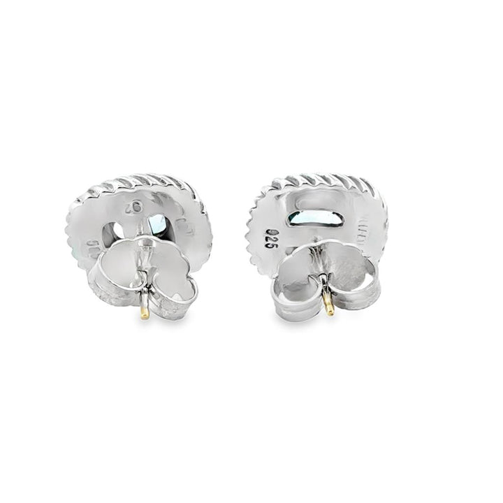 David Yurman Albion Blue Topaz Earrings – Sterling Silver & 14K Yellow Gold, 14mm Wide