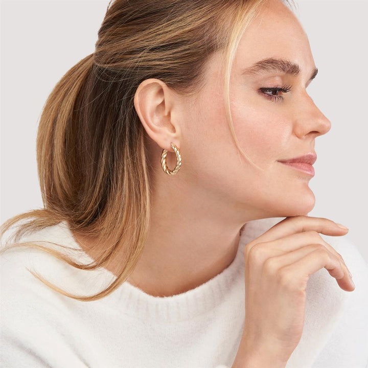 15mm Gold Oval Rope Hoop Earrings