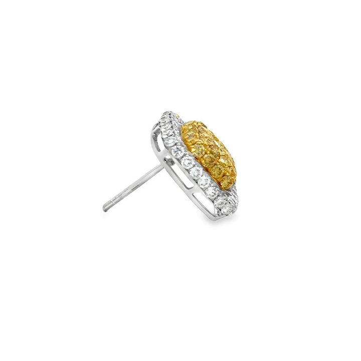 3.06 CTW White and Fancy Yellow Diamond 18K Two-Tone Gold Stud Earrings