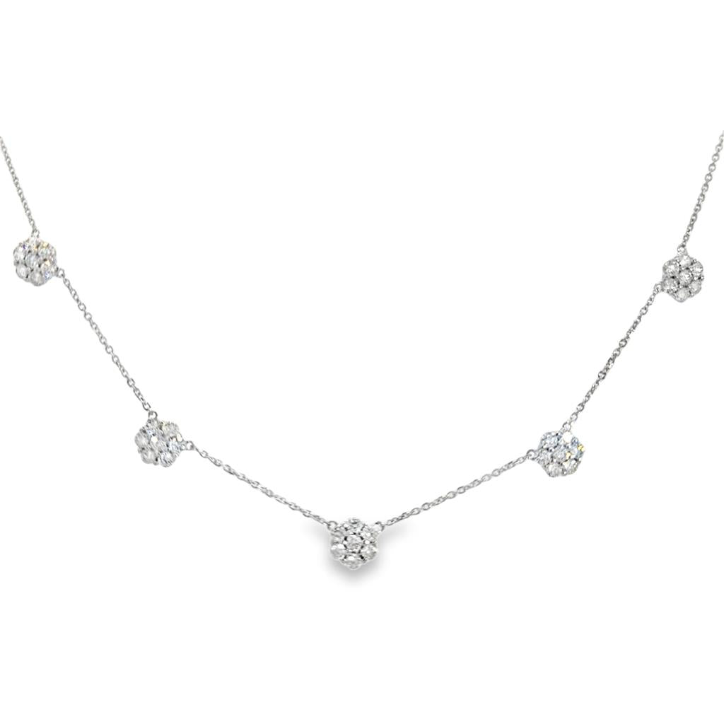 2.00 CTW Diamond Floret Station Necklace in 14K White Gold