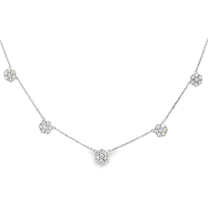 2.00 CTW Diamond Floret Station Necklace in 14K White Gold