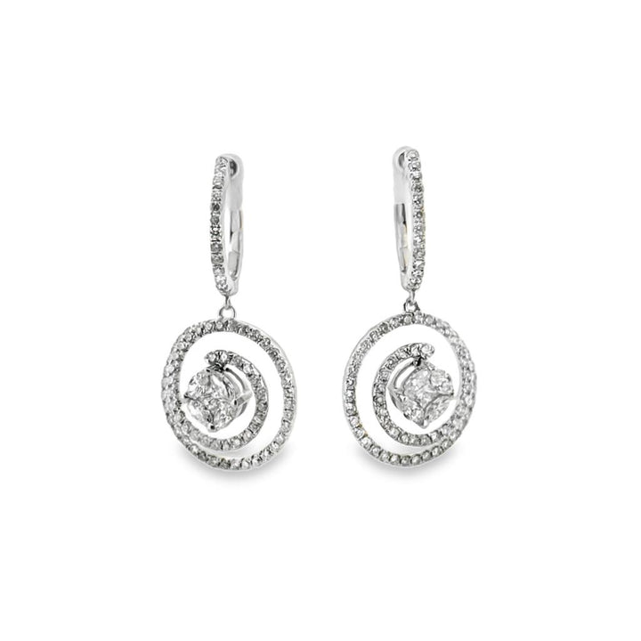 1.00 CTW Diamond Spiral Drop Earrings in 18K White Gold
